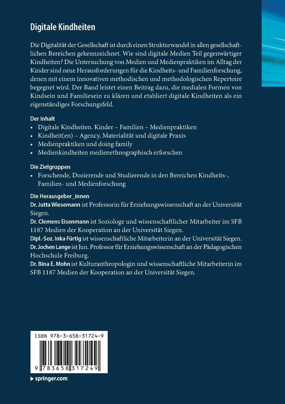 Rückseite: 9783658317249 | Digitale Kindheiten | Jutta Wiesemann (u. a.) | Taschenbuch | vi