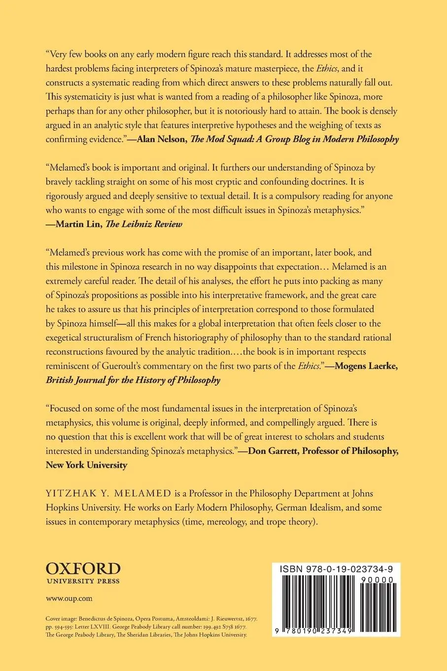 Rückseite: 9780190237349 | Spinoza's Metaphysics | Substance and Thought | Yitzhak Y. Melamed