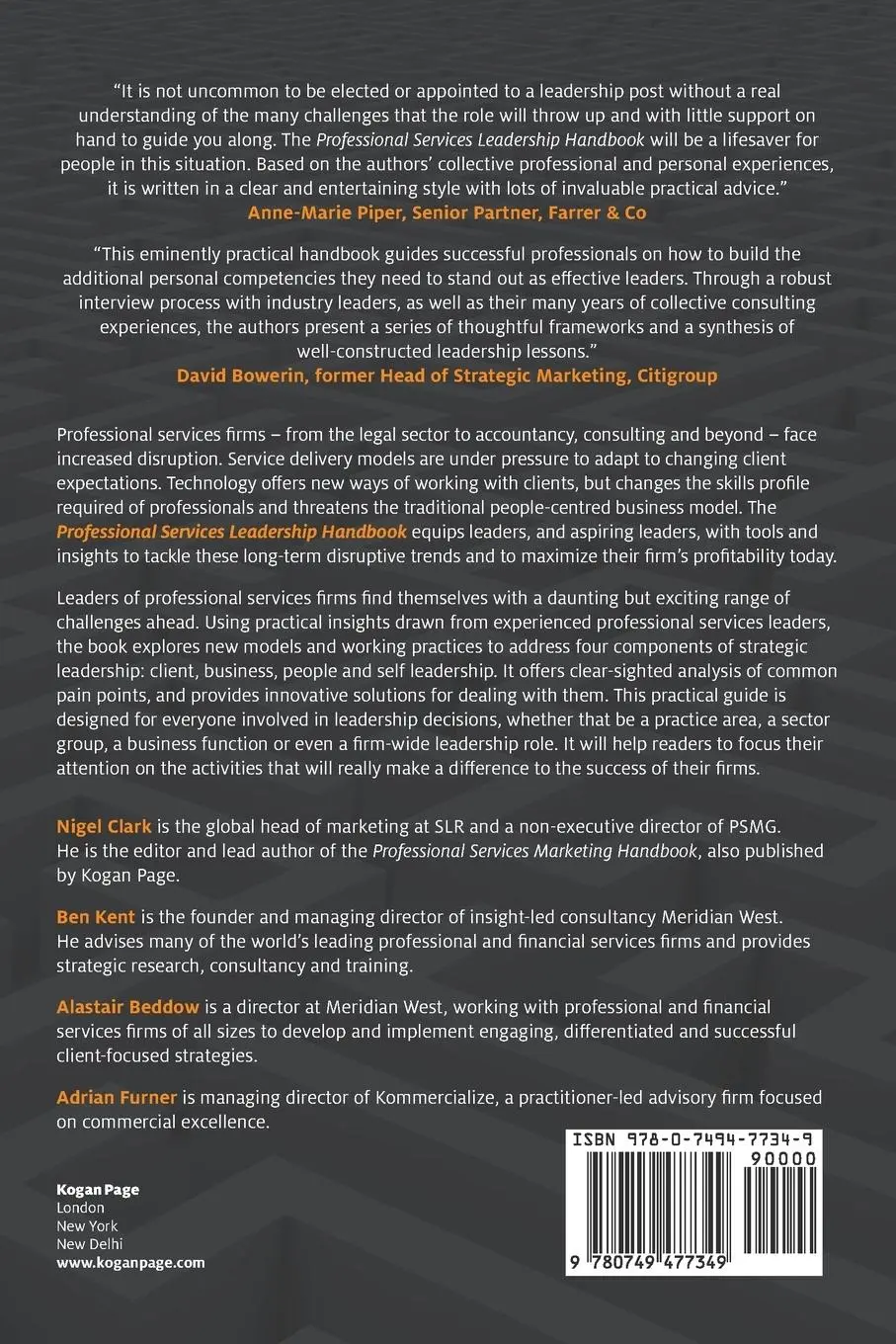 Rückseite: 9780749477349 | Professional Services Leadership Handbook | Nigel Clark (u. a.) | Buch