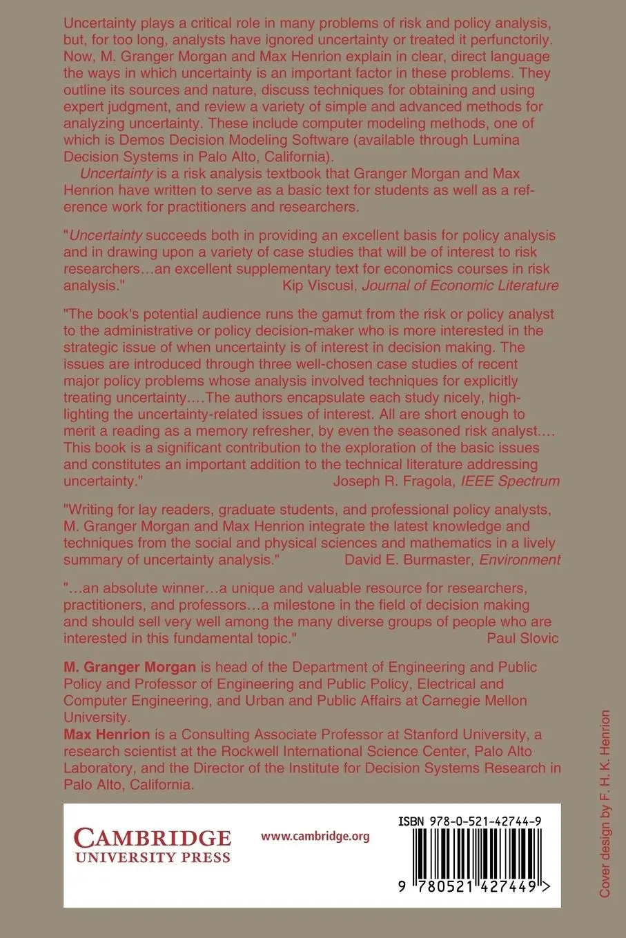 Rückseite: 9780521427449 | Uncertainty | M. Granger Morgan (u. a.) | Taschenbuch | Englisch
