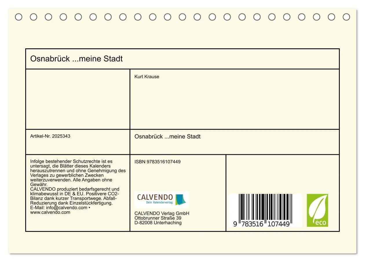 Bild: 9783516107449 | Osnabrück ...meine Stadt (Tischkalender 2026 DIN A5 quer), CALVENDO...
