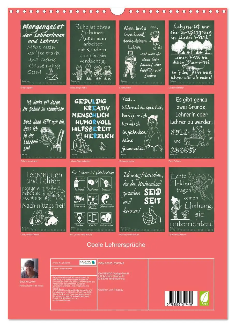 Bild: 9783516347449 | Coole Lehrersprüche (Wandkalender 2026 DIN A3 hoch), CALVENDO...