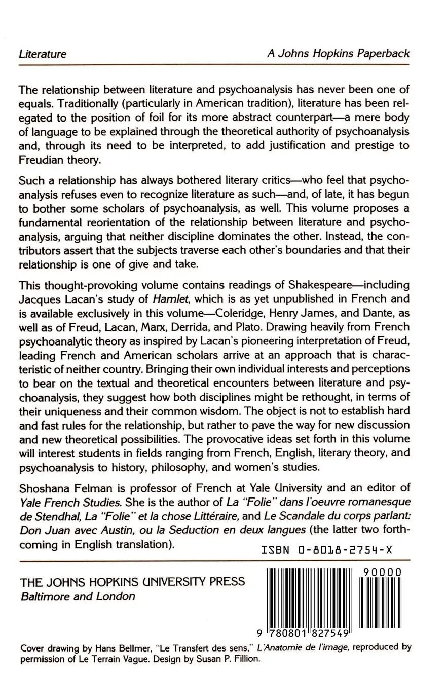 Rückseite: 9780801827549 | Literature and Psychoanalysis | The Question of Reading: Otherwise