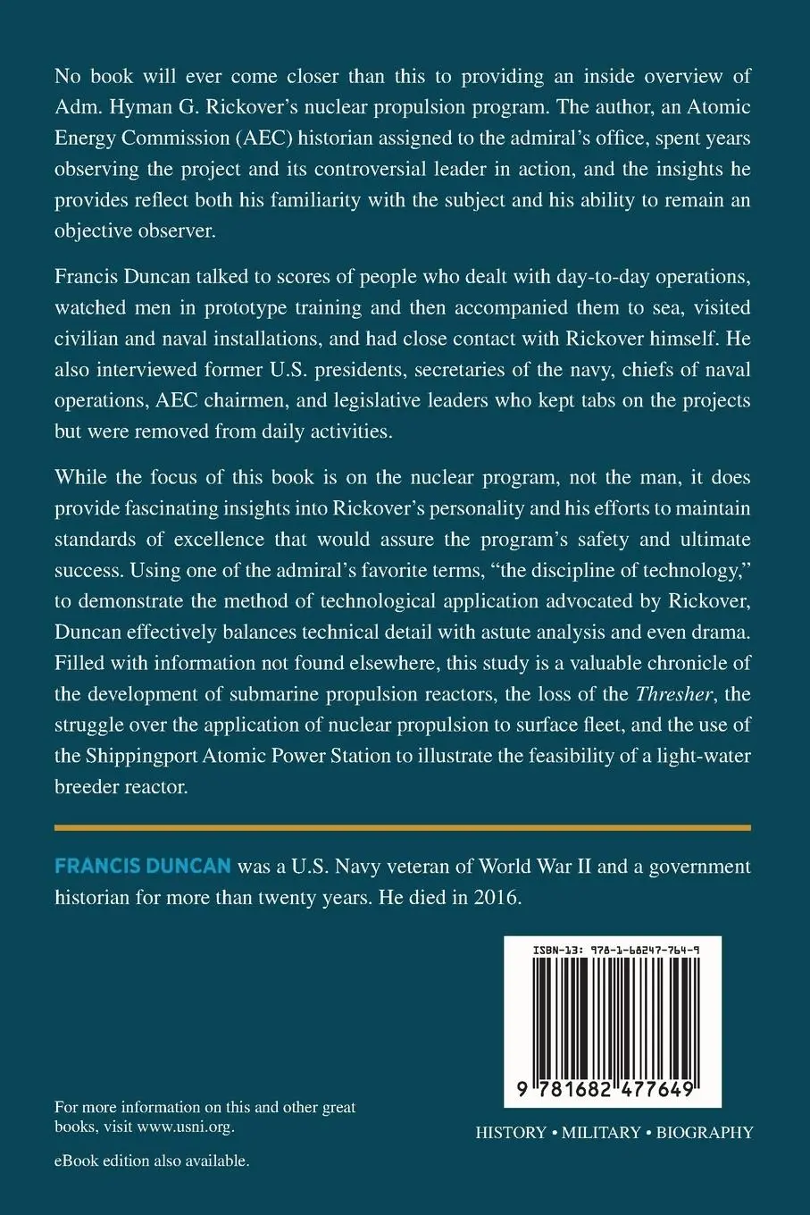 Rückseite: 9781682477649 | Rickover and the Nuclear Navy | The Discipline of Technology | Duncan