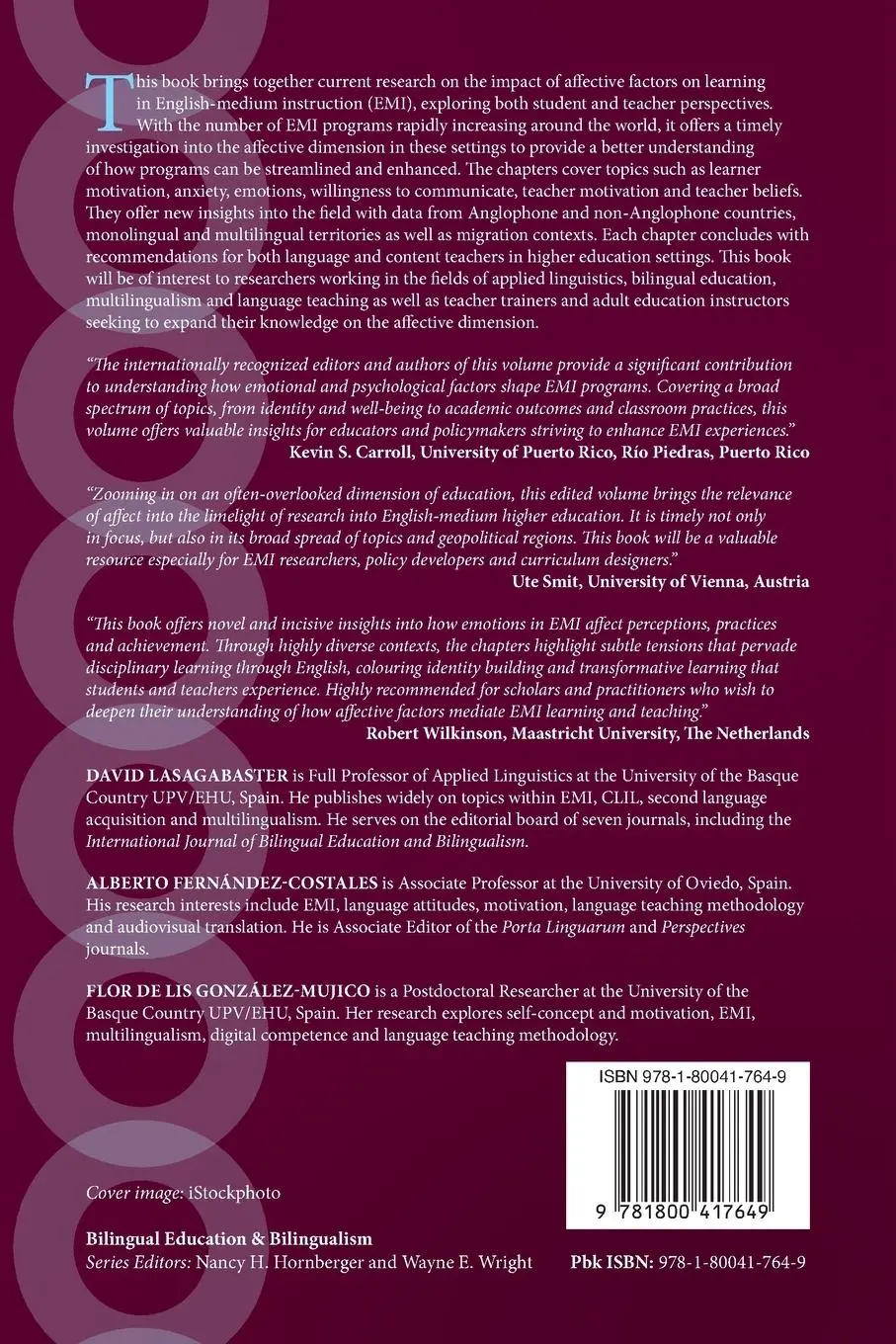 Rückseite: 9781800417649 | The Affective Dimension in English-Medium Instruction in Higher...