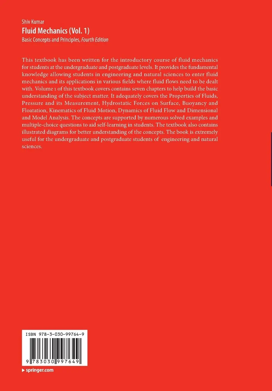 Rückseite: 9783030997649 | Fluid Mechanics (Vol. 1) | Basic Concepts and Principles | Shiv Kumar