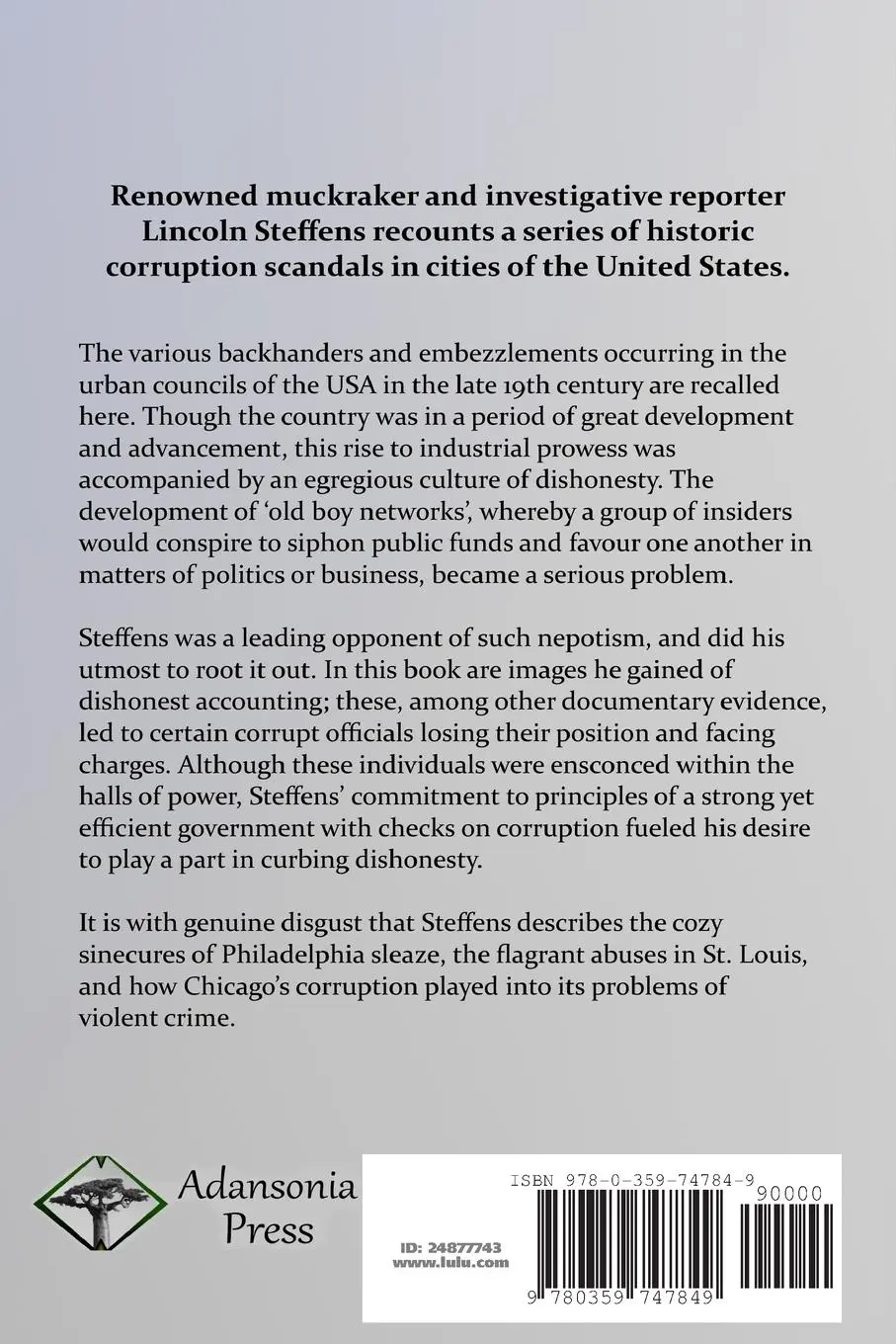 Rückseite: 9780359747849 | The Shame of the Cities | Lincoln Steffens | Taschenbuch | Englisch