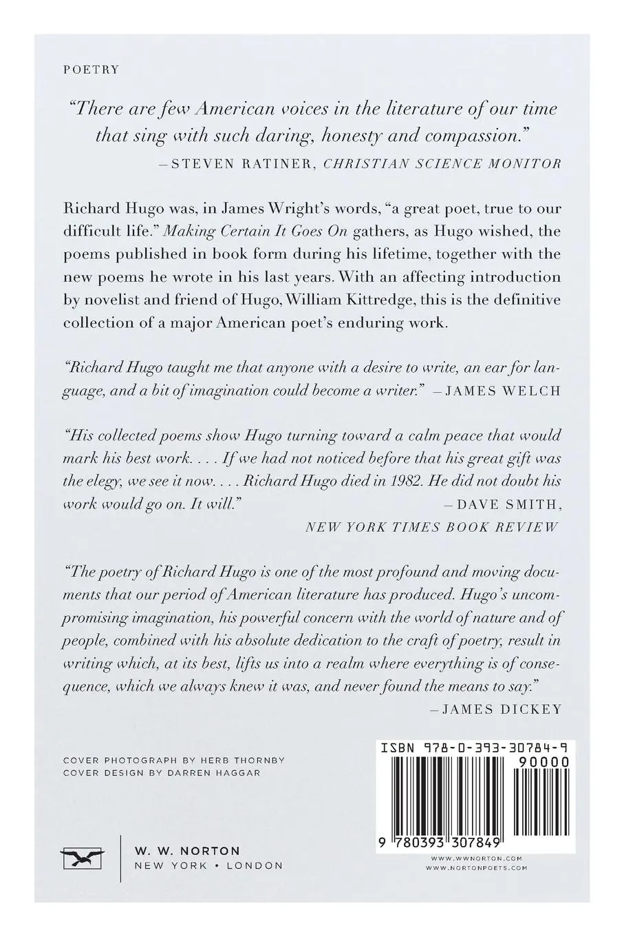 Rückseite: 9780393307849 | Making Certain It Goes on | The Collected Poems of Richard Hugo | Hugo