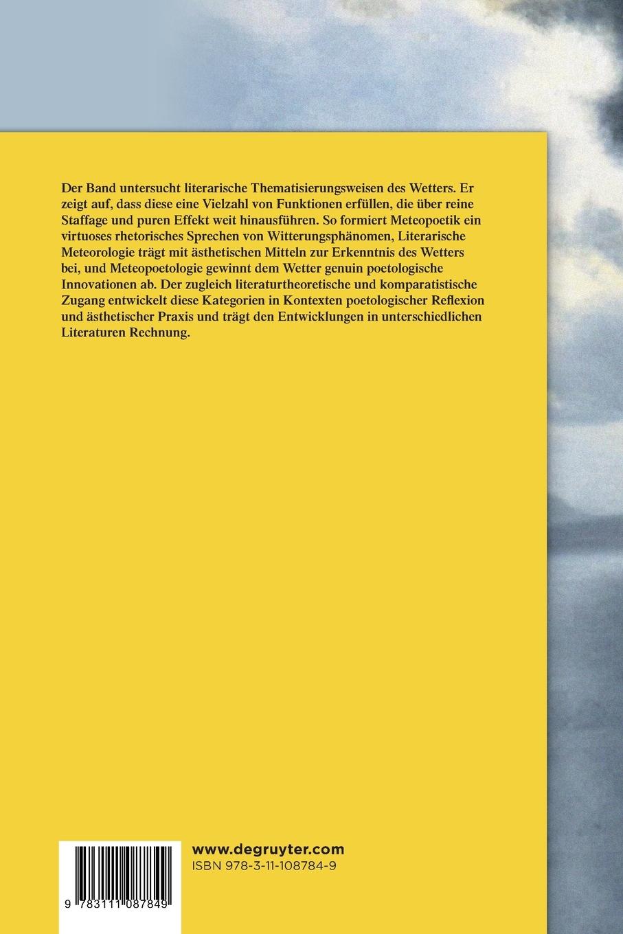 Rückseite: 9783111087849 | Verfahren literarischer Wetterdarstellung | Michael Gamper (u. a.)