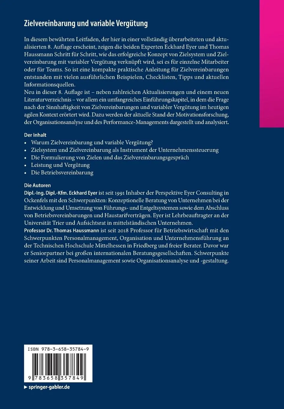 Rückseite: 9783658357849 | Zielvereinbarung und variable Vergütung | Thomas Haussmann (u. a.)