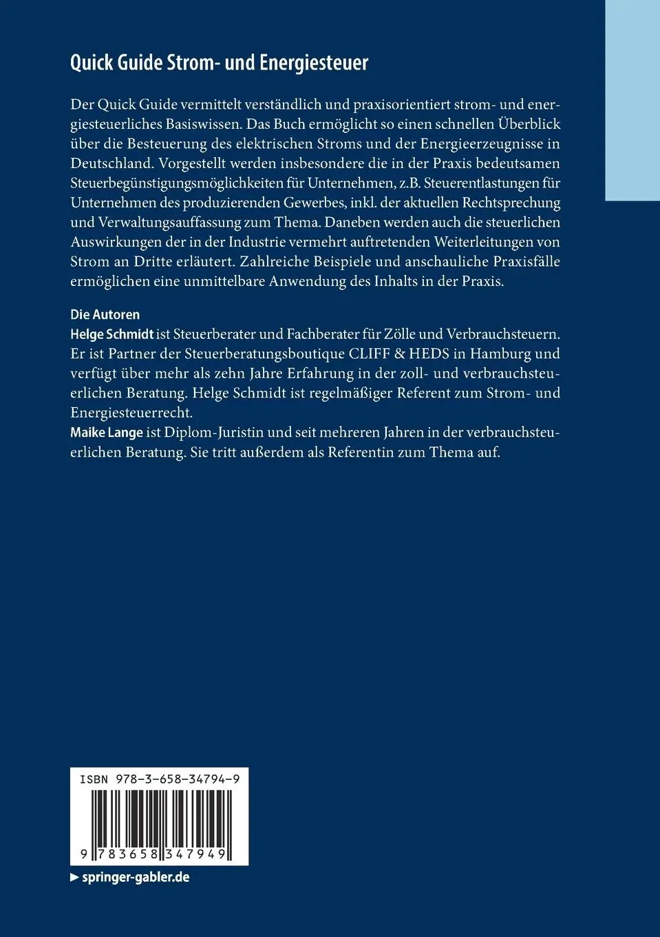 Rückseite: 9783658347949 | Quick Guide Strom- und Energiesteuer | Maike Lange (u. a.) | Buch | xi