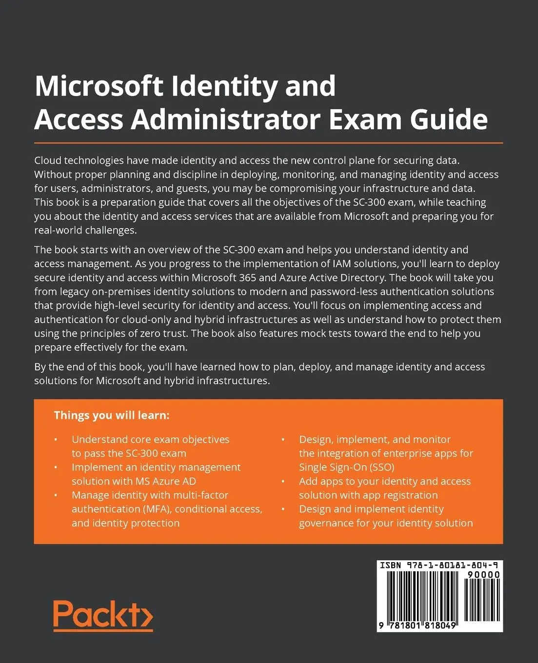 Rückseite: 9781801818049 | Microsoft Identity and Access Administrator Exam Guide | Natwick