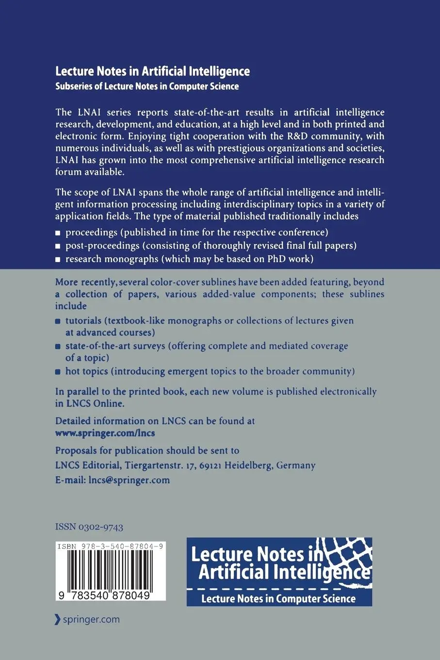 Rückseite: 9783540878049 | Multiagent System Technologies | Ralph Bergmann (u. a.) | Taschenbuch
