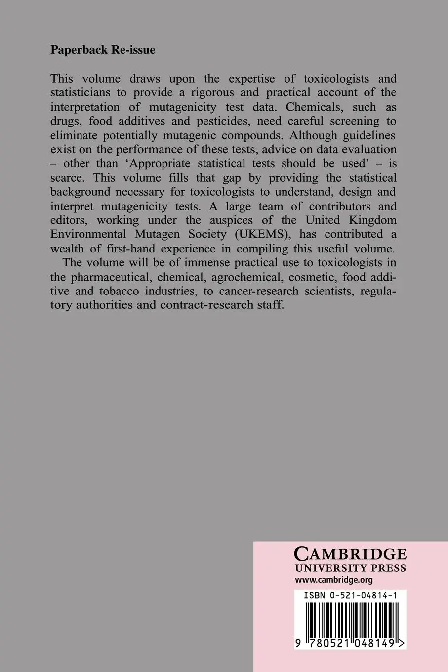 Rückseite: 9780521048149 | Statistical Evaluation of Mutagenicity Test Data | David J. Kirkland