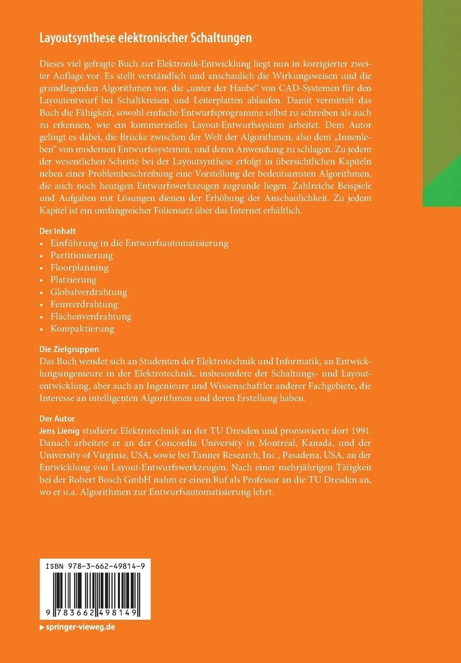 Rückseite: 9783662498149 | Layoutsynthese elektronischer Schaltungen | Jens Lienig | Taschenbuch