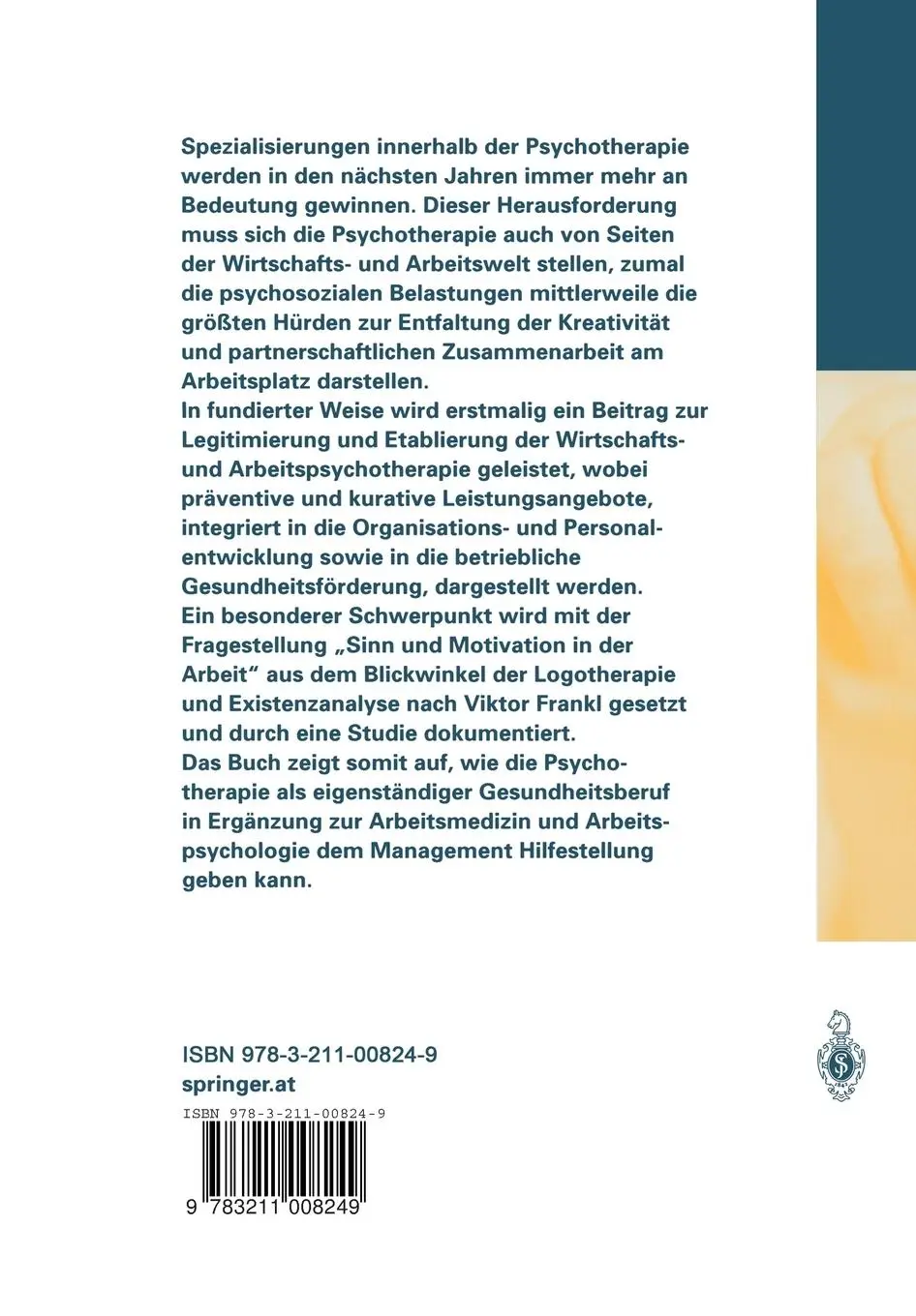 Rückseite: 9783211008249 | Psychotherapie in der Arbeitswelt | Helmut Graf | Taschenbuch | xiii