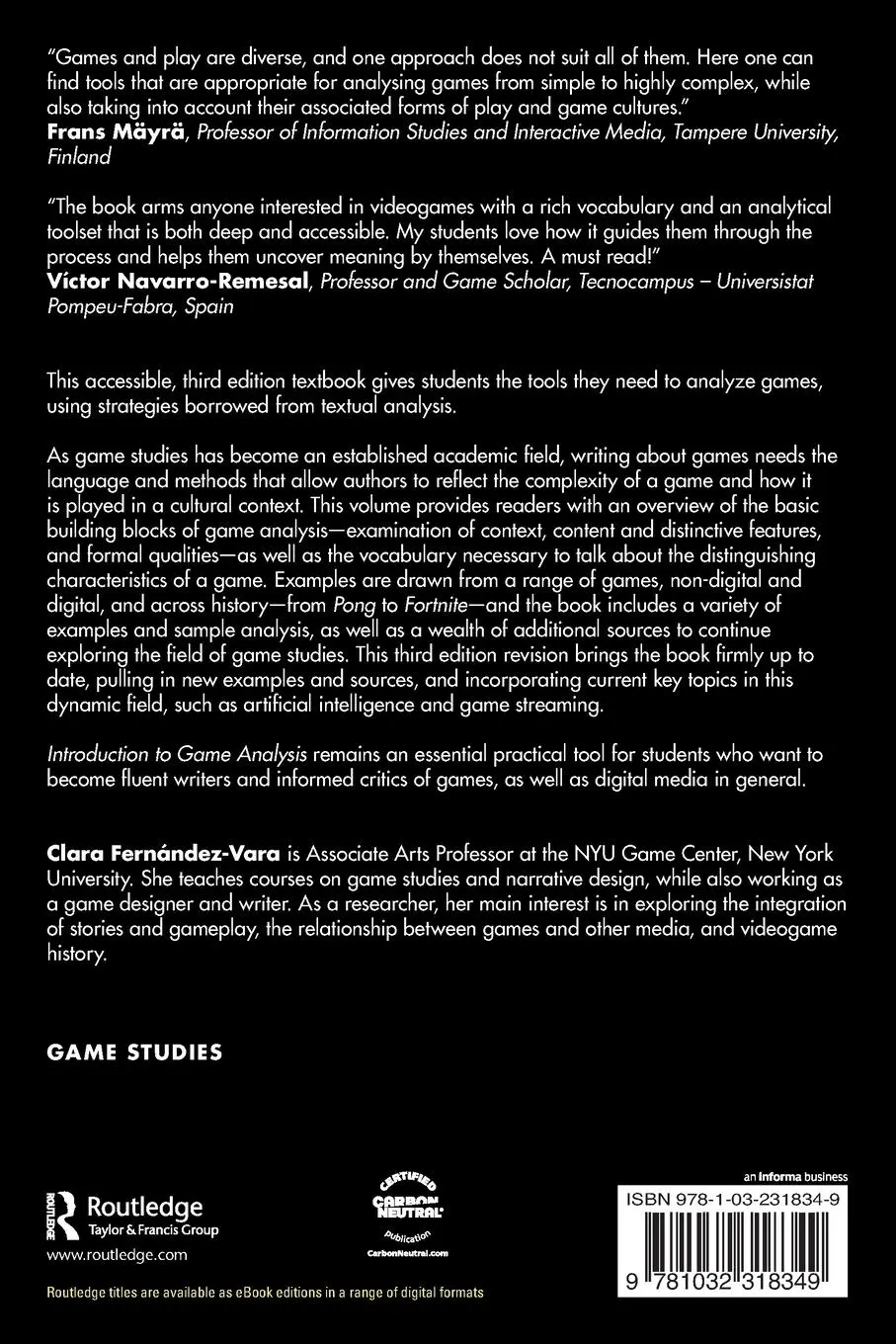 Rückseite: 9781032318349 | Introduction to Game Analysis | Clara Fernández-Vara | Taschenbuch