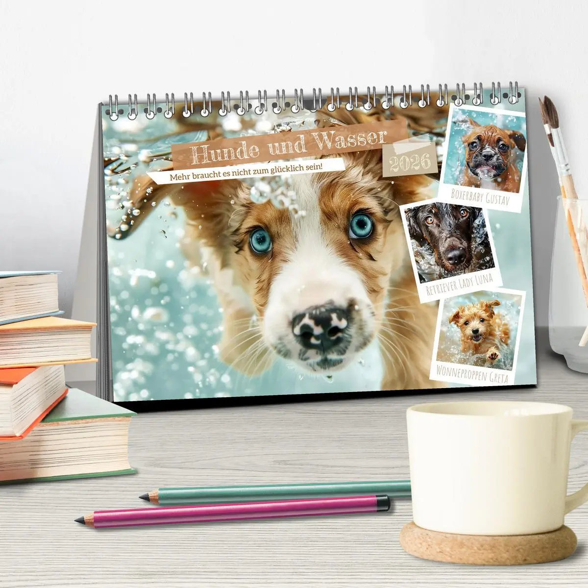 Bild: 9783457398449 | Hunde und Wasser (Tischkalender 2026 DIN A5 quer), CALVENDO...