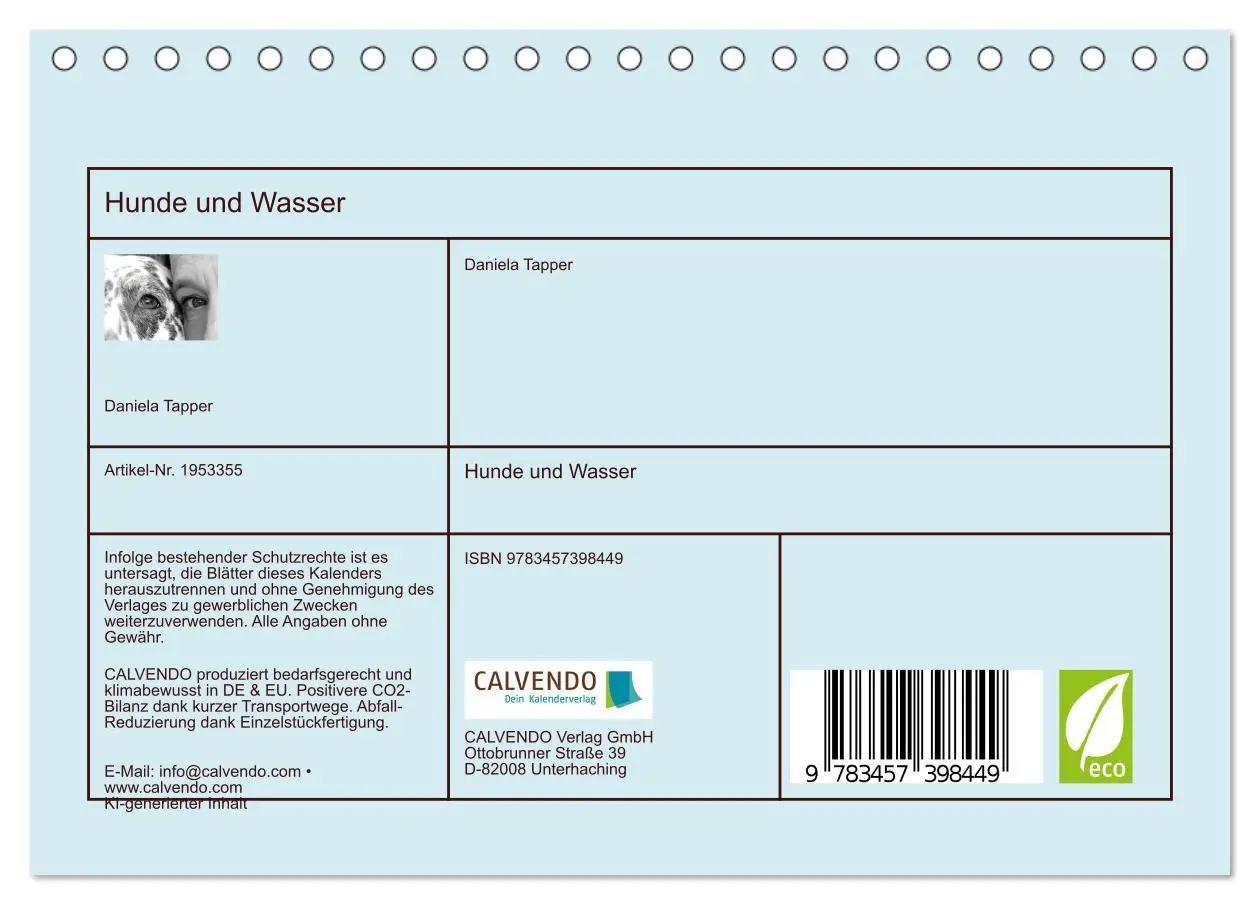 Bild: 9783457398449 | Hunde und Wasser (Tischkalender 2026 DIN A5 quer), CALVENDO...