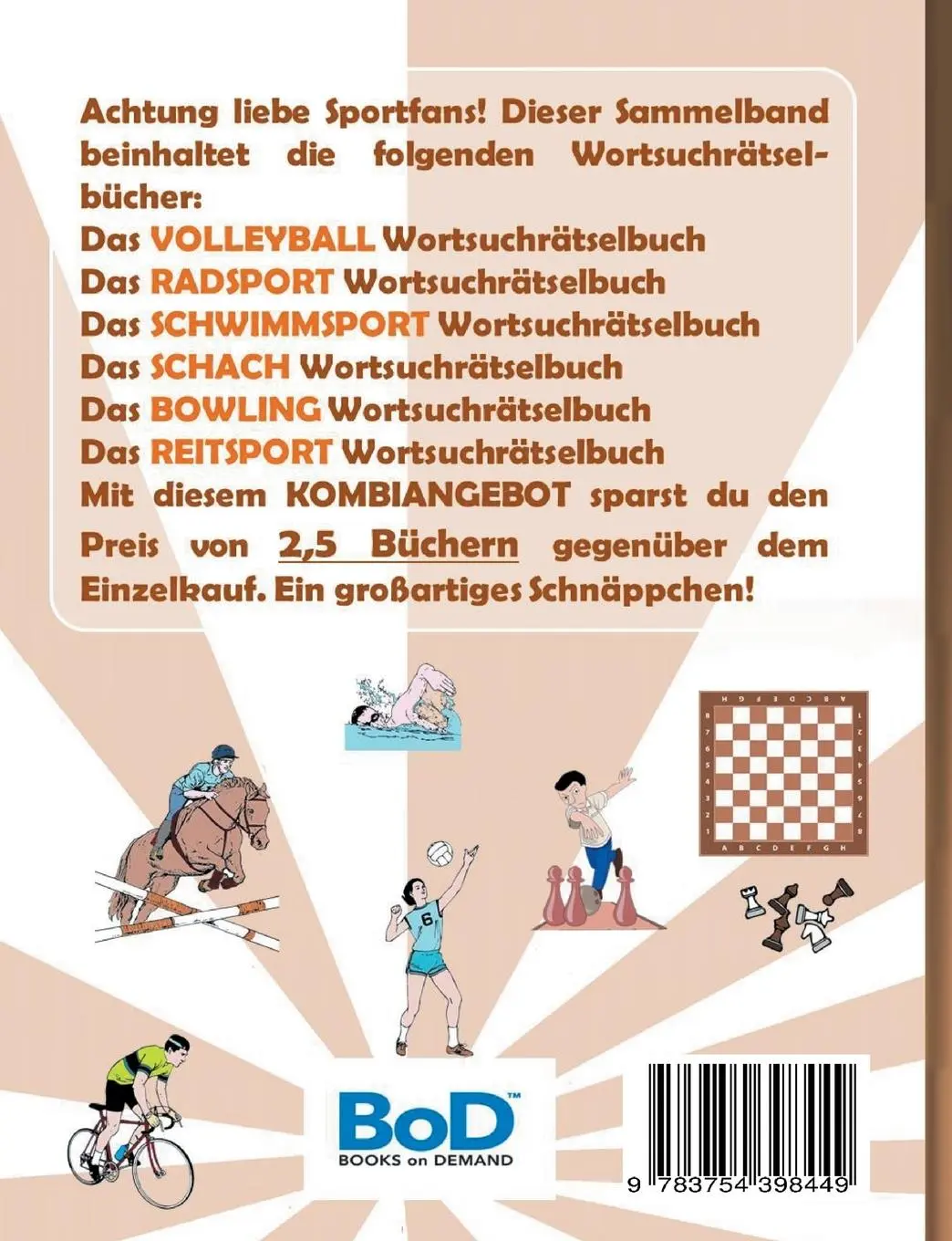 Rückseite: 9783754398449 | WORTSUCHRÄTSEL 6 in 1 SAMMELBAND VOLLEYBALL, RADSPORT, SCHWIMMEN,...