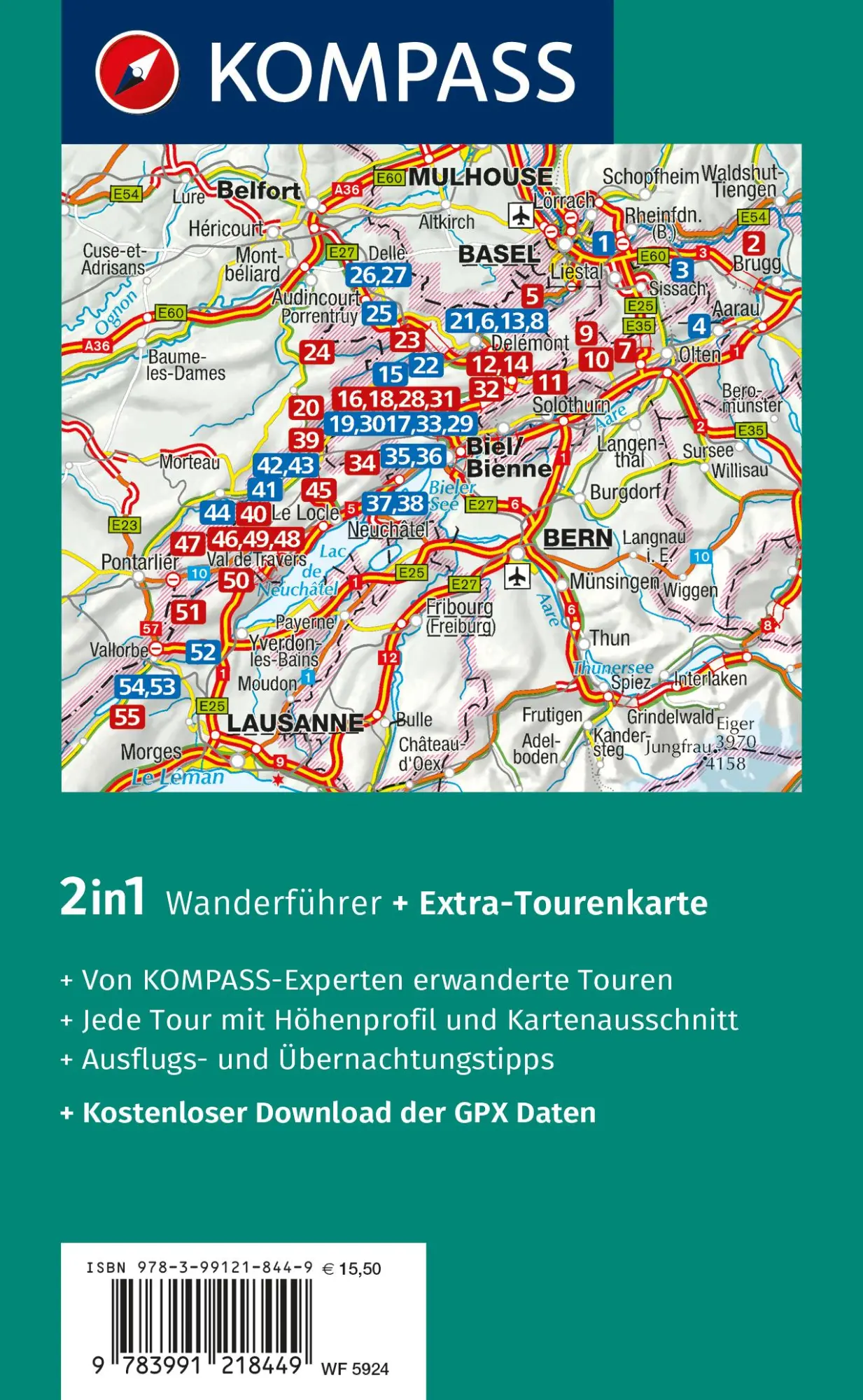 Rückseite: 9783991218449 | KOMPASS Wanderführer Schweizer Jura, 55 Touren mit Extra-Tourenkarte
