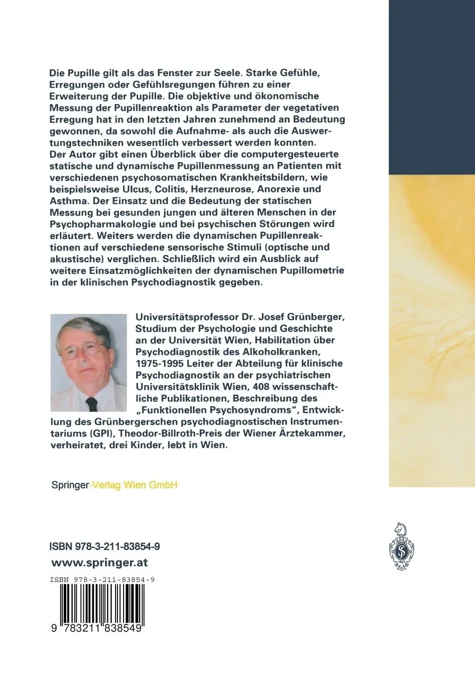 Rückseite: 9783211838549 | Pupillometrie in der klinisch- psychophysiologischen Diagnostik | Buch