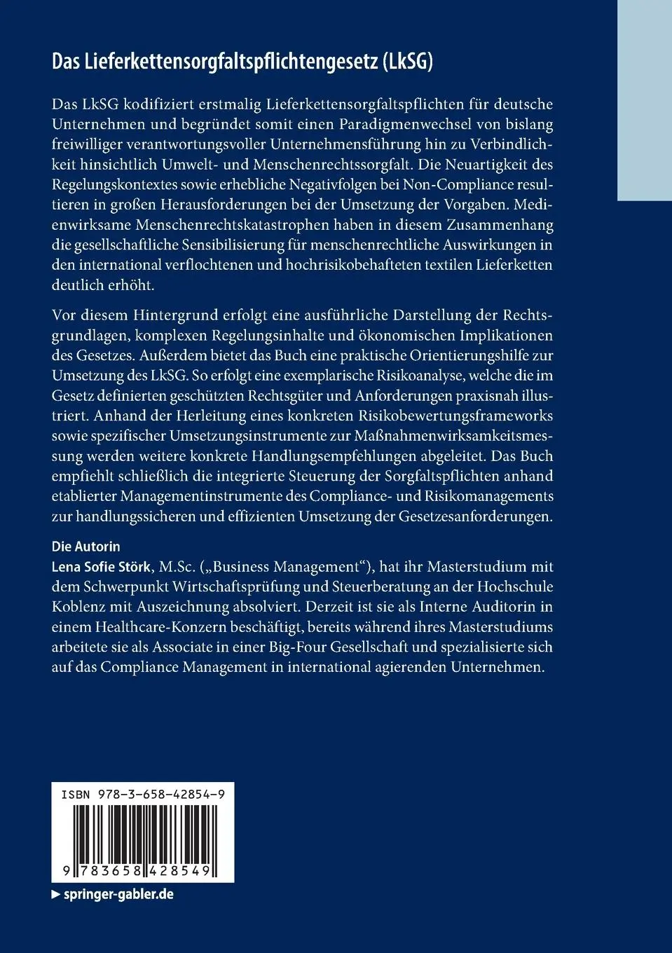 Rückseite: 9783658428549 | Das Lieferkettensorgfaltspflichtengesetz (LkSG) | Lena Sofie Störk