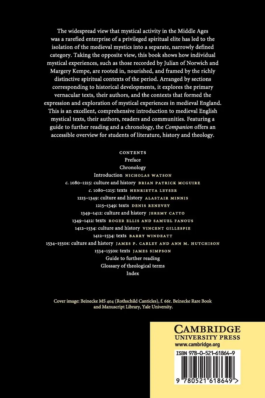 Rückseite: 9780521618649 | The Cambridge Companion to Medieval English Mysticism | Fanous (u. a.)