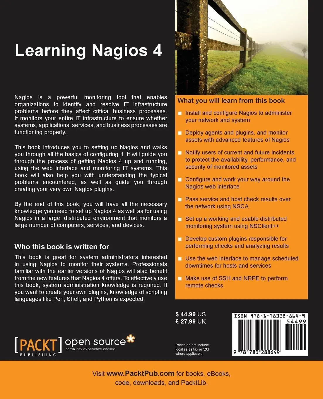 Rückseite: 9781783288649 | Learning Nagios 4 | Wojciech Kocjan | Taschenbuch | Englisch | 2014