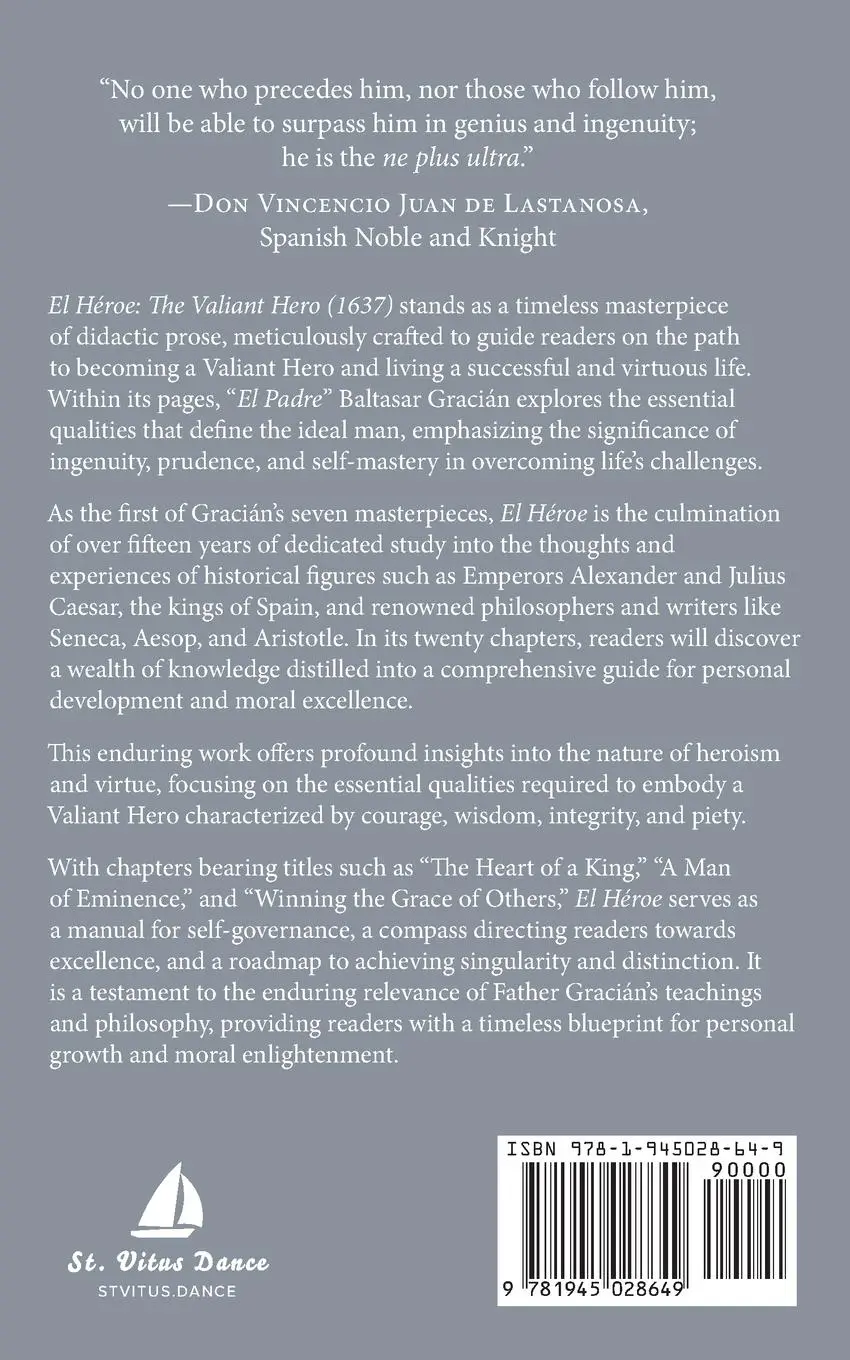 Rückseite: 9781945028649 | El Héroe | The Valiant Hero (1637) | Baltasar Gracián | Taschenbuch