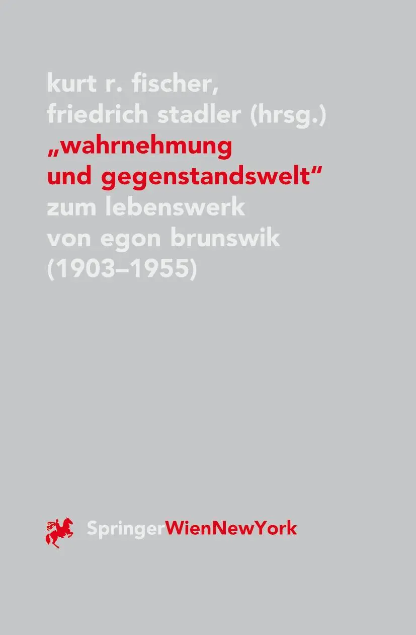 Cover: 9783211828649 | "Wahrnehmung und Gegenstandswelt" | Kurt R. Fischer (u. a.) | Buch