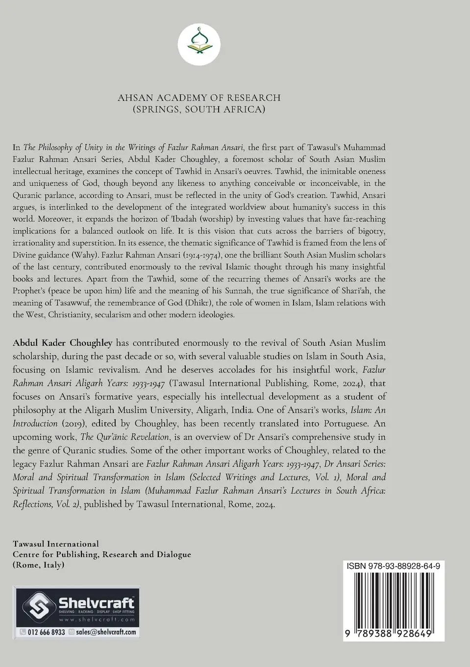 Rückseite: 9789388928649 | The Philosophy of Unity in the Writings of Fazlur Rahman Ansari | Buch