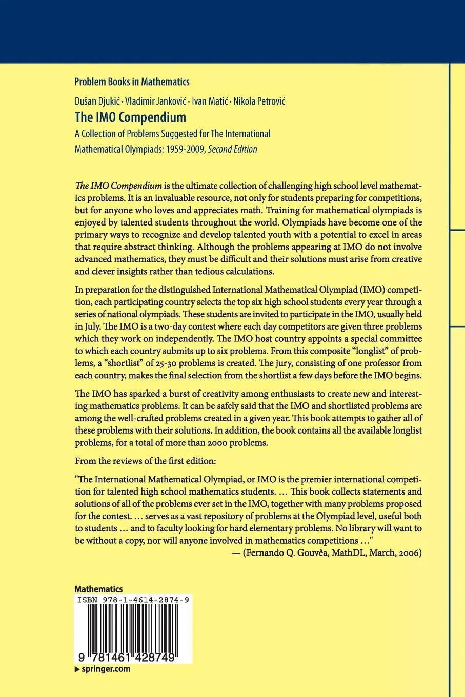 Rückseite: 9781461428749 | The IMO Compendium | Du¿an Djuki¿ (u. a.) | Taschenbuch | xiv | 2013