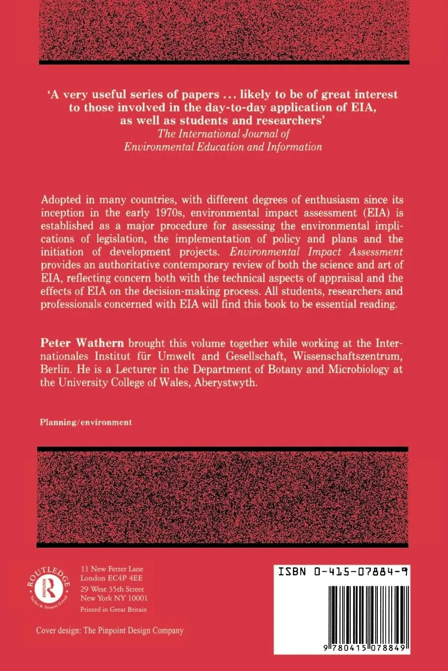 Rückseite: 9780415078849 | Environmental Impact Assessment | Theory and Practice | Peter Wathern