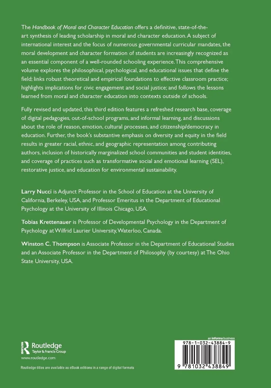 Rückseite: 9781032438849 | Handbook of Moral and Character Education | Larry Nucci (u. a.) | Buch