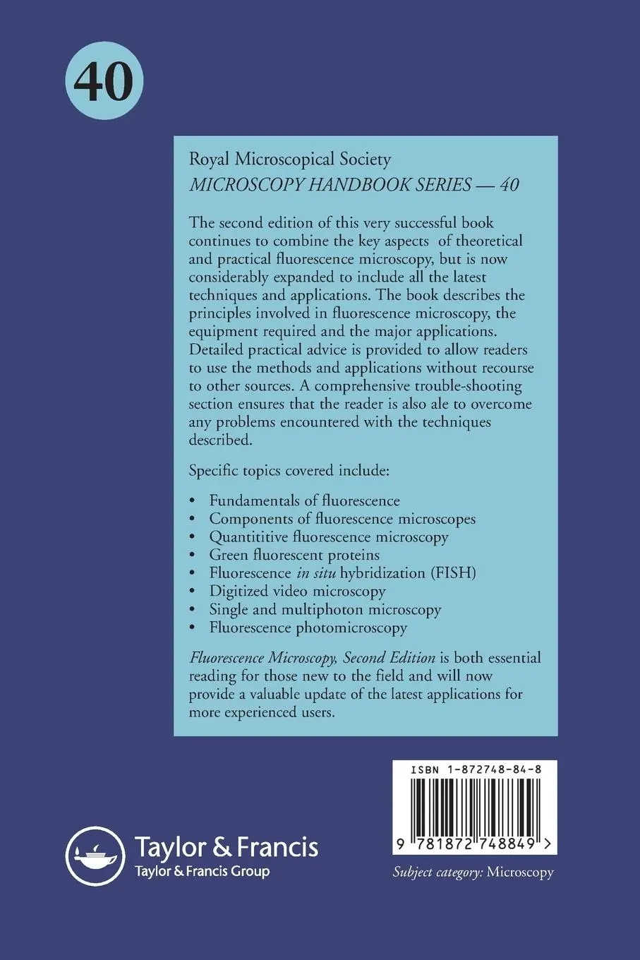 Rückseite: 9781872748849 | Fluorescence Microscopy | B. Herman | Taschenbuch | Englisch | 1997