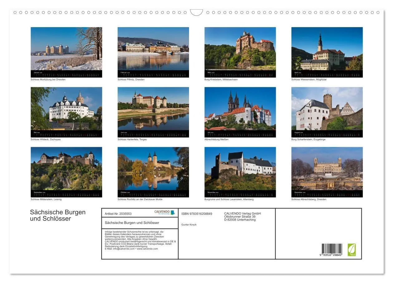 Bild: 9783516208849 | Sächsische Burgen und Schlösser (Wandkalender 2026 DIN A2 quer),...