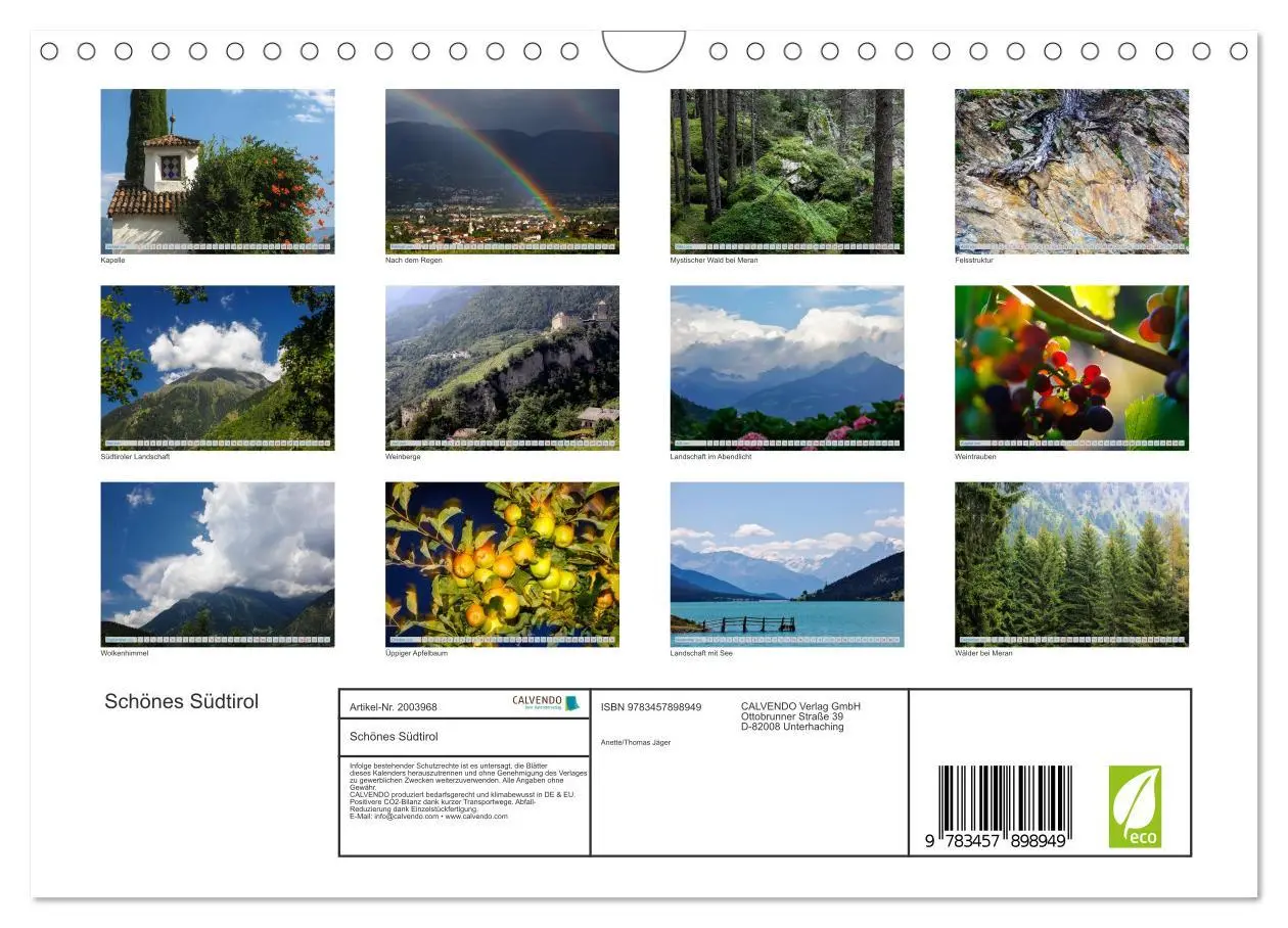 Bild: 9783457898949 | Schönes Südtirol (Wandkalender 2026 DIN A4 quer), CALVENDO...