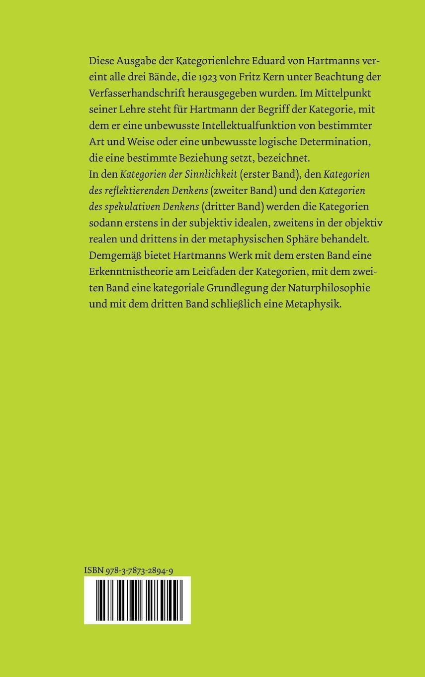 Rückseite: 9783787328949 | Kategorienlehre | Eduard Von Hartmann | Buch | 704 S. | Deutsch