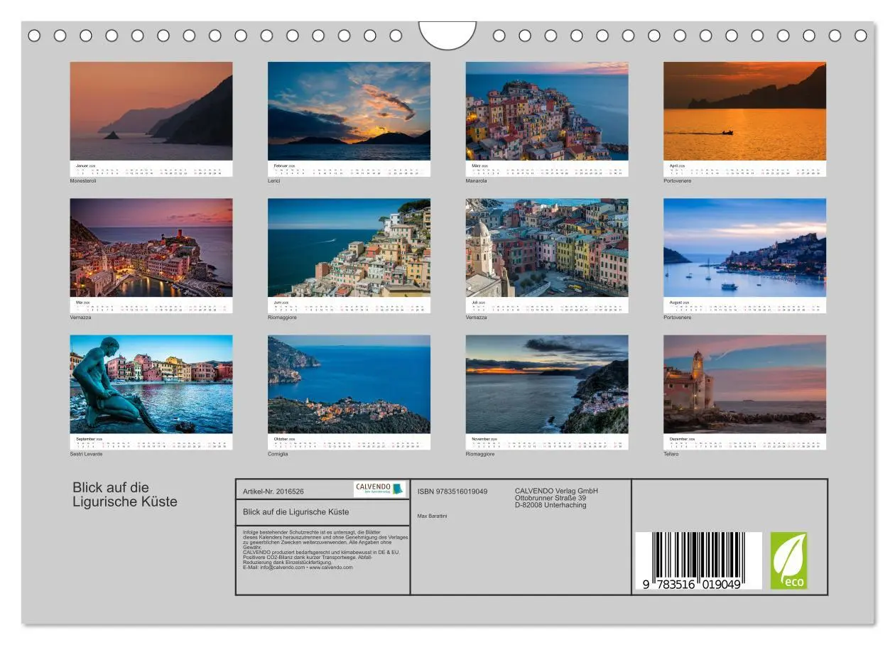 Bild: 9783516019049 | Blick auf die Ligurische Küste (Wandkalender 2026 DIN A4 quer),...