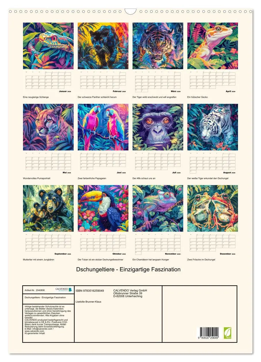 Bild: 9783516259049 | Dschungeltiere - Einzigartige Faszination (Wandkalender 2026 DIN A2...