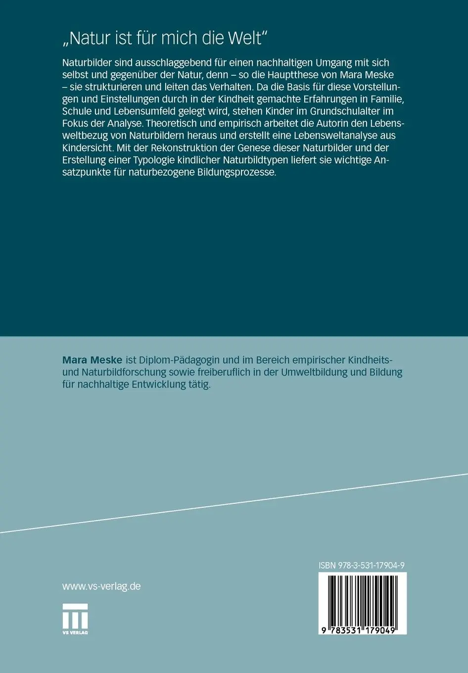 Rückseite: 9783531179049 | "Natur ist für mich die Welt" | Mara Meske | Taschenbuch | 293 S.