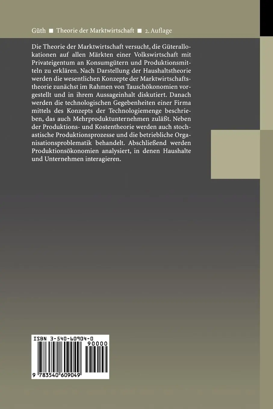Rückseite: 9783540609049 | Theorie der Marktwirtschaft | Werner Güth | Taschenbuch | xii | 1996
