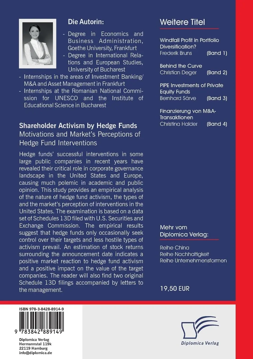 Rückseite: 9783842889149 | Shareholder Activism by Hedge Funds: Motivations and Market's...