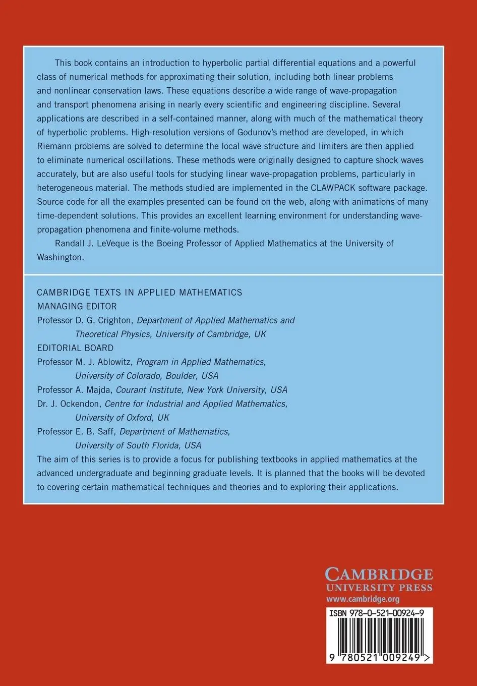 Rückseite: 9780521009249 | Finite Volume Methods for Hyperbolic Problems | Leveque (u. a.) | Buch