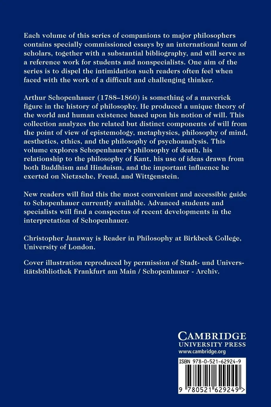 Rückseite: 9780521629249 | The Cambridge Companion to Schopenhauer | Christopher Janaway | Buch