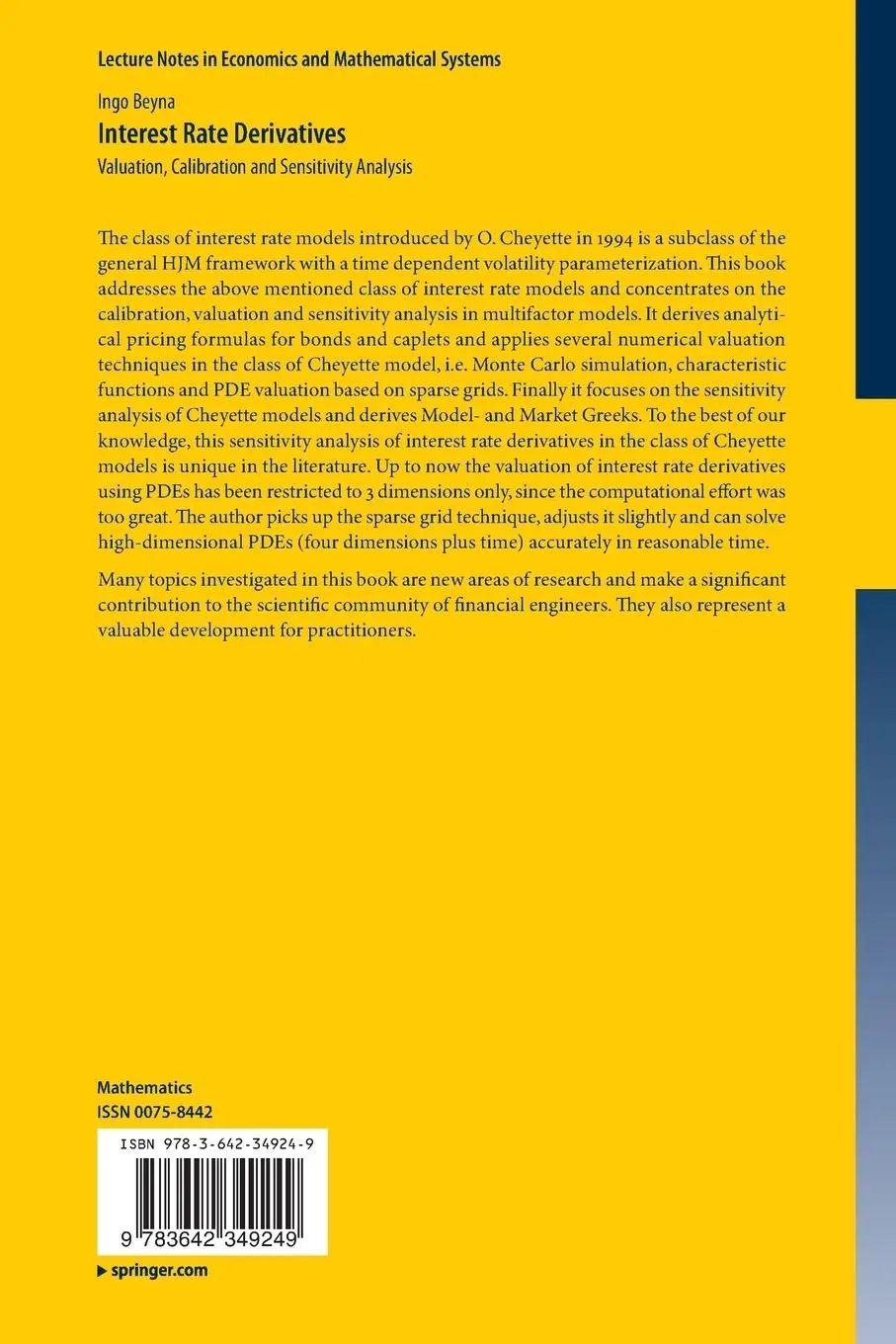 Rückseite: 9783642349249 | Interest Rate Derivatives | Ingo Beyna | Taschenbuch | xviii | 2013