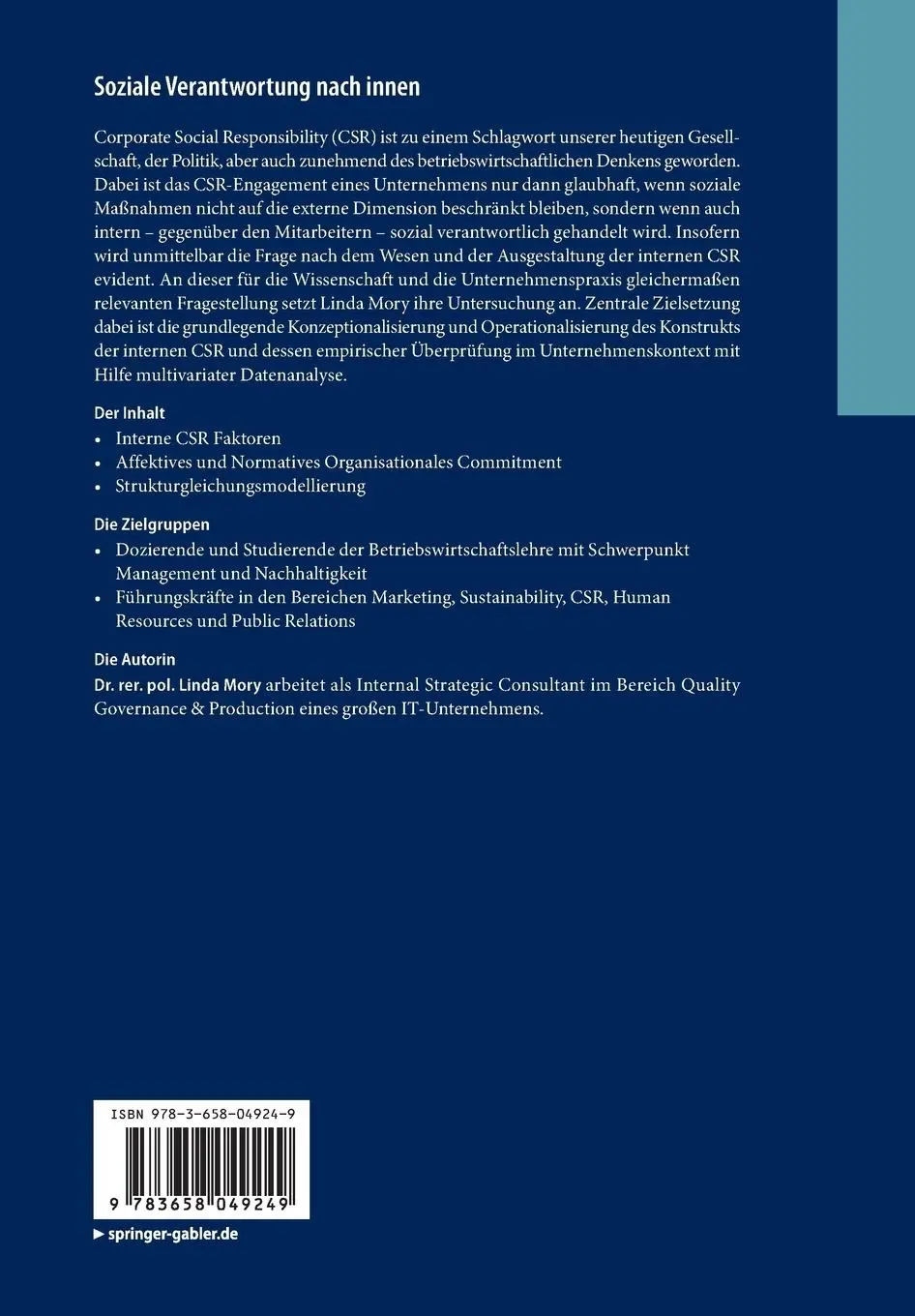 Rückseite: 9783658049249 | Soziale Verantwortung nach innen | Linda Mory | Taschenbuch | xxx