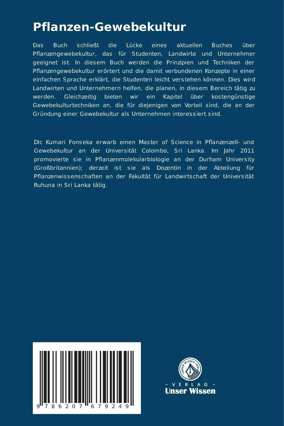 Rückseite: 9786207679249 | Pflanzen-Gewebekultur | DLC Kumari Fonseka (u. a.) | Taschenbuch
