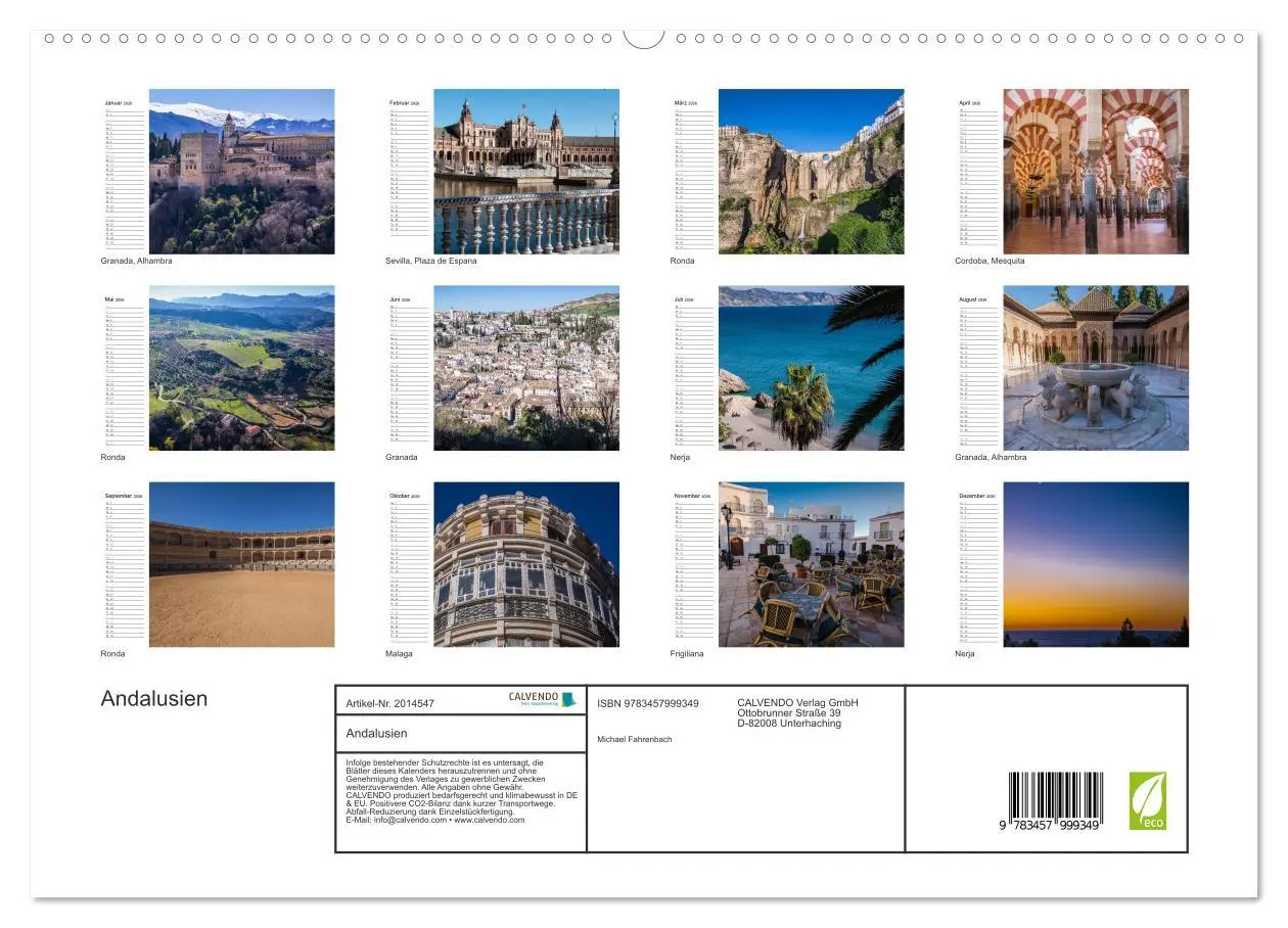 Bild: 9783457999349 | Andalusien (hochwertiger Premium Wandkalender 2026 DIN A2 quer),...